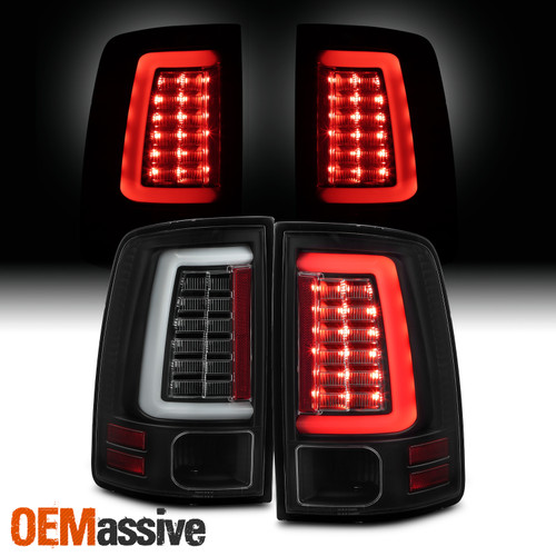 For 2009-18 Ram 1500 10-18 Ram 2500/3500 LED C-Tube Black Tail light Pair LH+RH