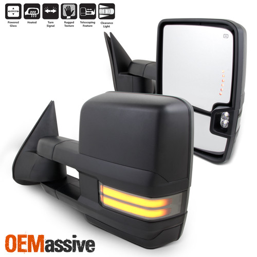 Pair Power Heat [Sequential Turn] Black Towing Mirror For 03-06 Silverado Sierra