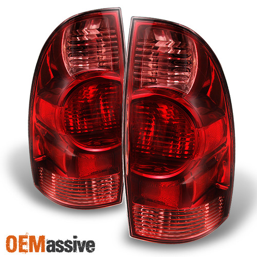 Fits 2005-2008 Toyota Tacoma Red Clear Taillights Brake Lamps Left+Right Pair