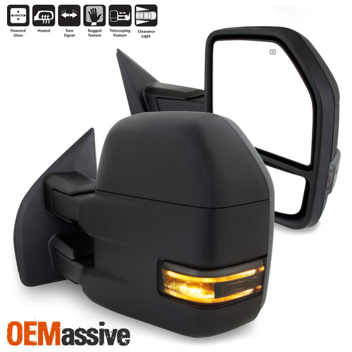 Pair Power+Heat+Turn Signal Black Towing Mirror For 15-18 Ford F150 [8 Pin Plug]