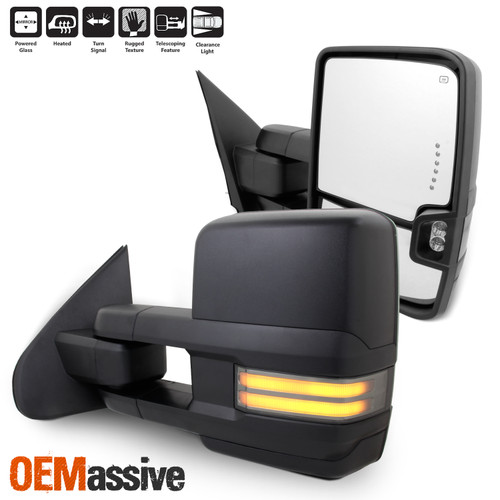 Pair Power Heat [Sequential Turn] Black Towing Mirror For 14-18 Silverado Sierra