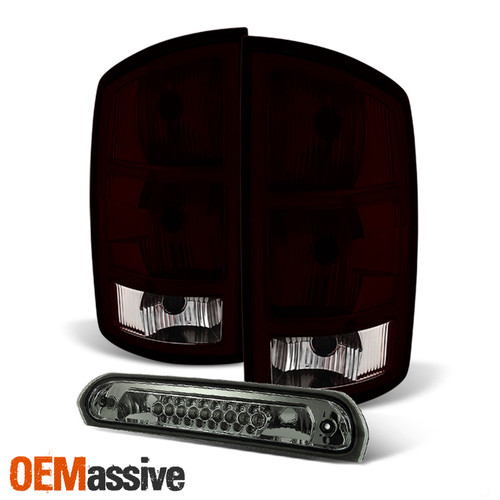 For 2002-2006 Ram 1500 03-06 2500/3500 Dark Red Tail Lights + LED 3Rd Brake Lamp