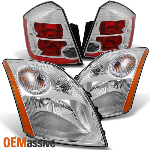 Fits 07-09 Sentra Clear Headlights Replacement + Red Clear Tail Lights Pair Set