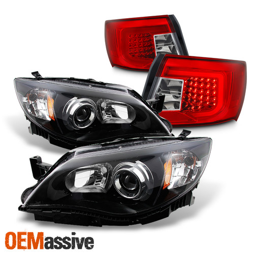Fit 08-11 Impreza 12-14 WRX Premium Projector Headlights + Red Tail Lens Combo