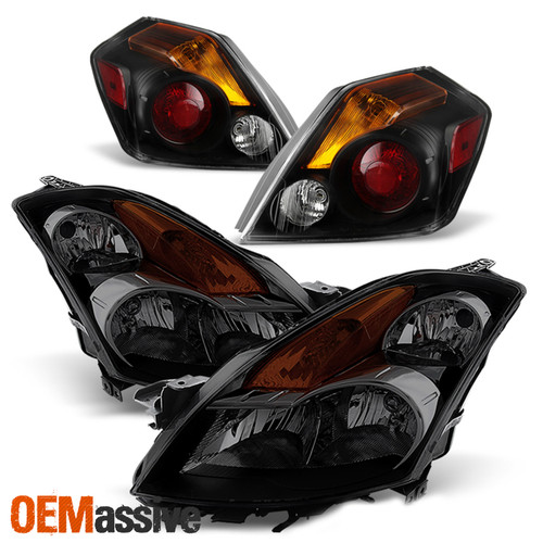 For 2007-2009 Altima Sedan Halogen Black Smoked Headlight + Black Tail Lamp Pair