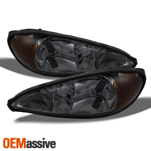 Fit 1999-2005 Grand AM Smoked Headlights Replacement Lamps Lights L+R 99-05