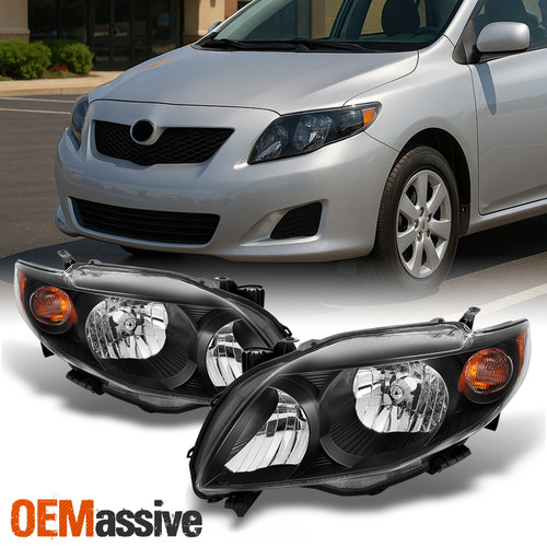 Fits 09-10 Toyota Corolla Black Headlights Lamp Replacement Left+Right 2009-2010