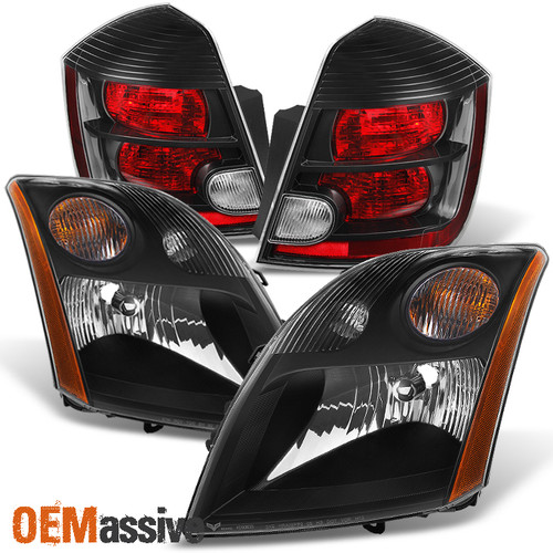 Fits 07-09 Sentra Black Headlights Replacement + Black Tail Lights Pair Combo
