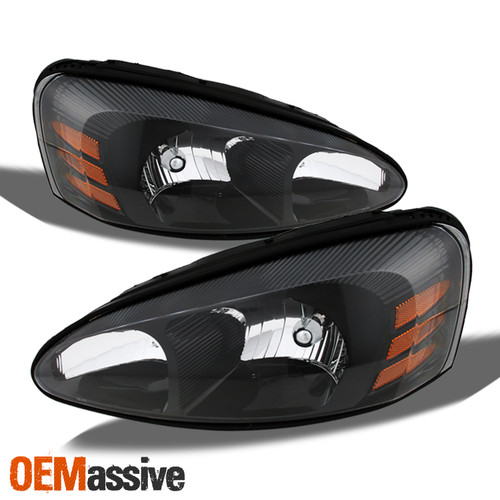 Fits 04-08 Pontiac Grand Prix Amber Black Bezel Headlights HeadLamps Replacement