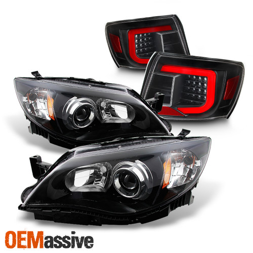 For 08-11 Impreza 12-14 WRX Projector Headlights + Light Bar Tail Combo Black