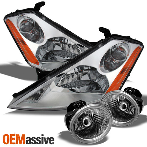 Fits 03-05 Murano Halogen Type Chrome Clear Headlights + Clear Fog Lights +Bulbs