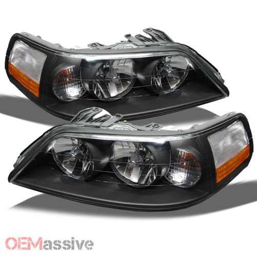 Fit 2005-2011 Lincoln Town Car Halogen Type Amber Black Replacement Headlights