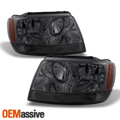 Fit 99-04 Jeep Grand Cherokee Smoked Headlights Headlamps L+R 2000 2001 2002