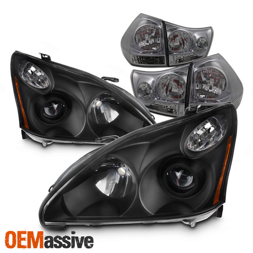 For 04-06 Lexus RX330 OE Projector Headlights + 4 PCS Smoke Taillights Lens Set