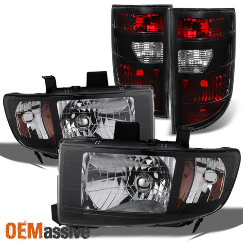 Fit 06-08 Honda Ridgeline Black Headlights + Dark Red Tail Lights Replacement