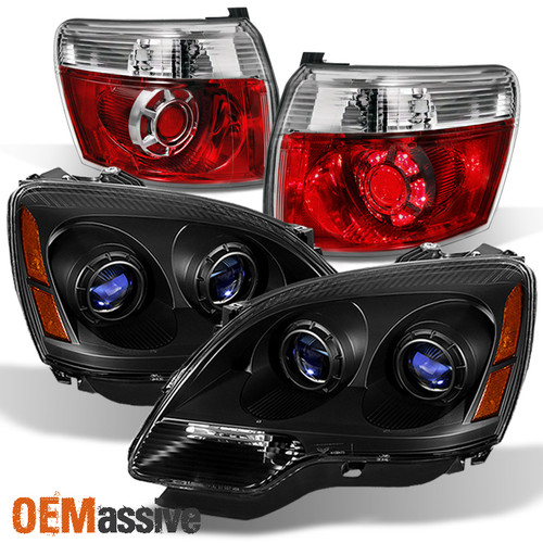 Fit 07-12 Acadia Black Bezel Projector Headlights + Red Clear Outer Tail Lights