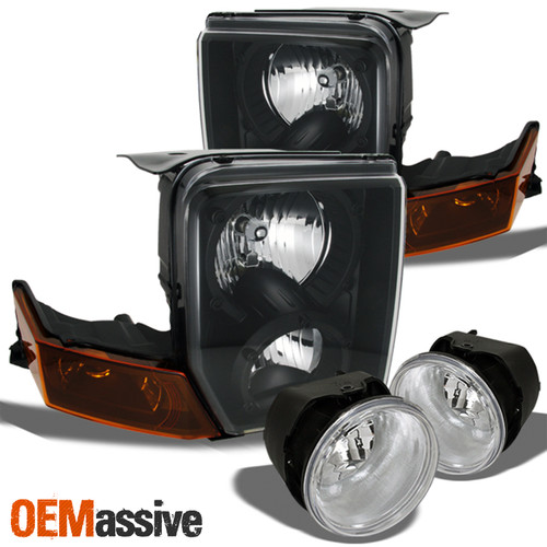 Fits 06-08 Commander Black Bezel Headlights Replacement+Clear Fog Lights w/Bulbs