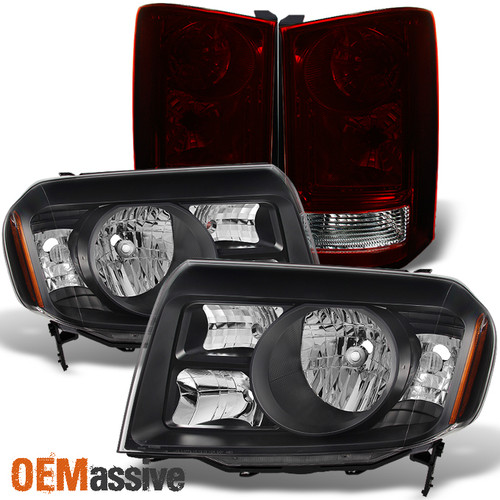 Fit 09-11 Pilot Black Headlights Replacement + Dark Red Tail Lights