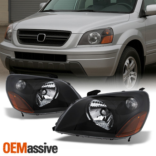 Fits 03-05 Honda Pilot Amber Black Bezel Headlights Headlamps Replacement Pair
