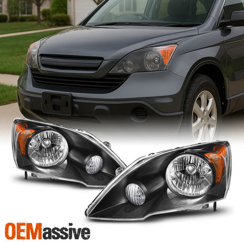 Fit Black 2007-2011 Honda CRV CR-V Left + Right Side Headlights 07 08 09 10 11