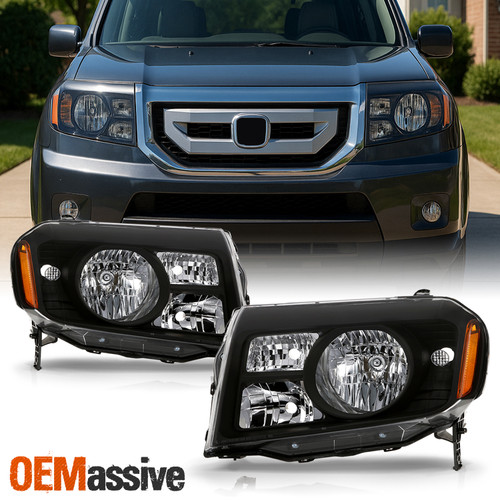 Fits 2009 2010 2011 Pilot SUV Black Headlights Lamp Light Replacement Left+Right