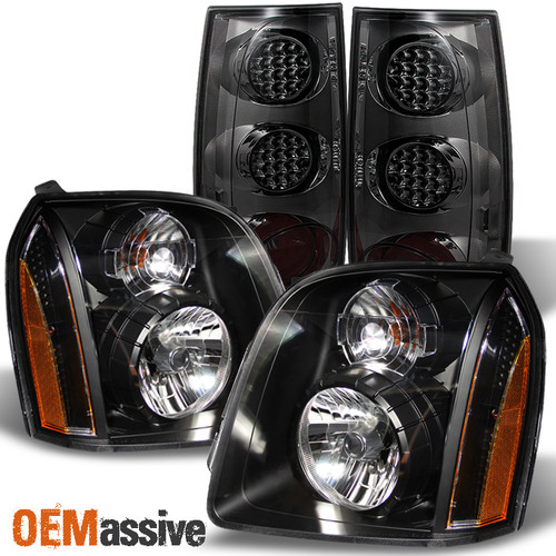 Fit 07-14 Yukon/ XL /Denali Headlights + Smoke LED Tail Lights Combo Replacement