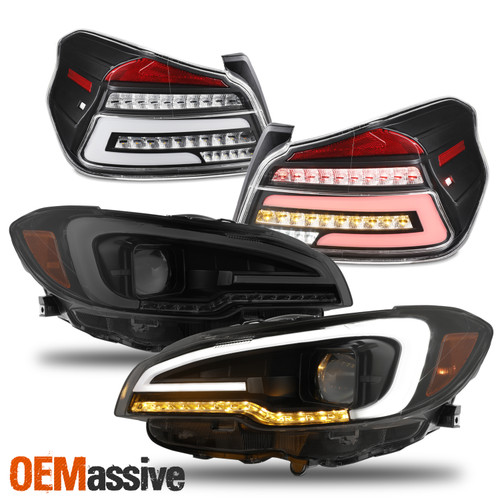 For 15-21 WRX Blk Smoke LED DRL Sequential Projector Headlight+LED Tail Light