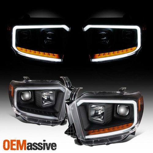 [Black] Fit 14 15 16 17 18 19 20 21 Toyota Tundra Light Bar Projector Headlights