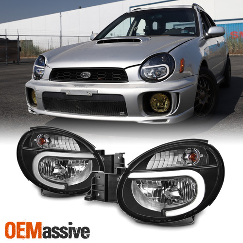 Fits 2002-2003 Subaru Impreza Outback RS TS WRX DRL LED Strip Black Headlights