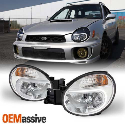 Fits 2002-2003 Subaru Impreza Outback RS TS WRX DRL LED Strip Chrome Headlights