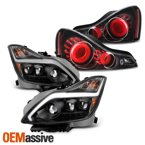 For 08-15 Infiniti G37 / Q60 3D LED Tube Tail Lights & Headlights Black Housing