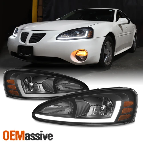 For 04-08 Pontiac Grand Prix LED Tube DRL Black Headlights w/ Corner Lights