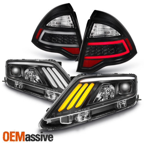 Fit 10-12 Fusion Black Sequential LED DRL Projector Headlight+ Black Tail Light