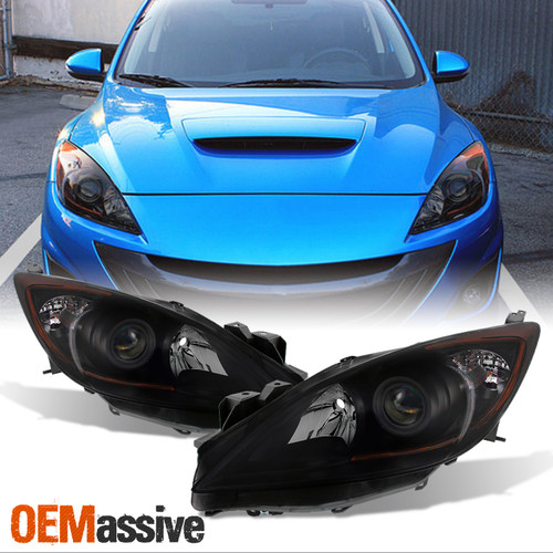 Fit [Halogen Type - Black Smoked] 2010-2013 Mazda 3 Projector Headlights