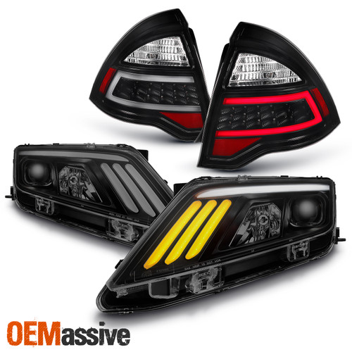 Fit 2010-2012 Fusion Black Smoked LED Projector Headlights+Black LED Tail Lights