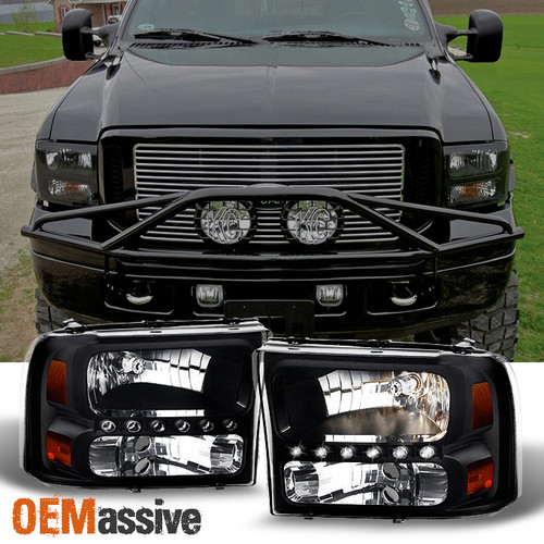 Fit 99-04 F250/F350 Superduty 00-05 Excursion Black 1PC LED Headlights Corner