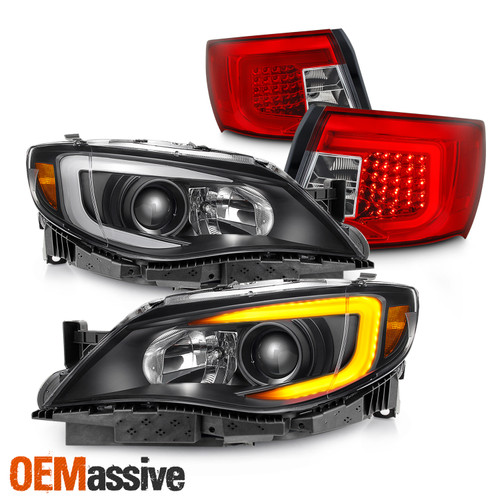 Fit 08-11 Impreza WRX Premium LED Headlights + TailLight Light Bar Housing Set