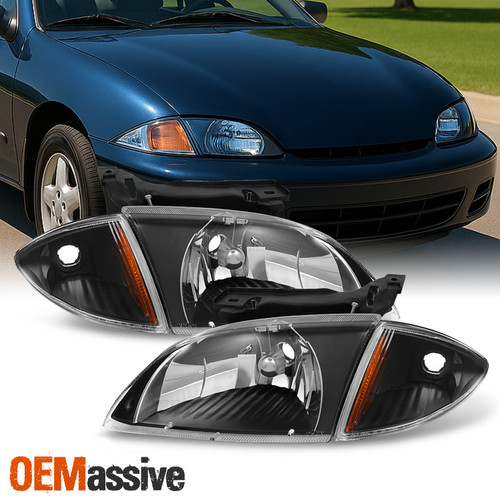 Fit 2000 2001 2002 Chevy Cavalier Black Headlights w/ Corner Signal Lights 4pcs