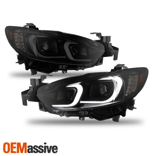 For 2014-17 Mazda 6 LED Light Tube DRL Projector Smoked Housing Headlights