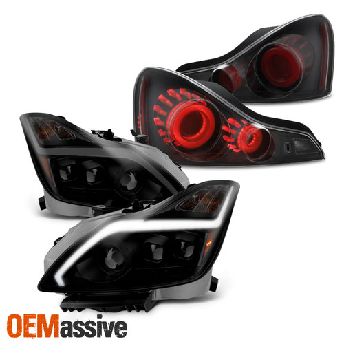 For 08-15 Infiniti G37/Q60 Coupe Projector Headlights + 3D LED Tube Tail Lamp
