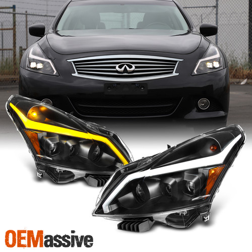 [Black]Fits 10-13 G37/G25/Q40 Sedan Switchback LED Signal Projector Headlight