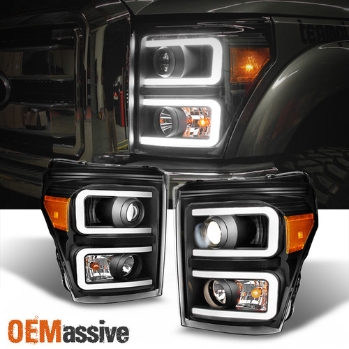 Fit 2011-2016 Ford F250 F350 F450 F550 SuperDuty Black LED Projector Headlights