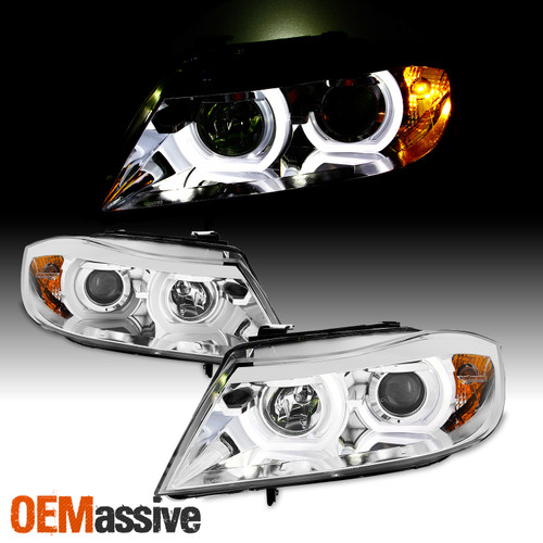 For 06-08 BMW E90 3 Series Sedan Wagon 3D LED U-Halo Chrome Projector Headlight