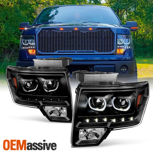 Fit *GAZE* 09-14 F150 *GEN VI* Halo Projector SMD DRL LED Black Headlights