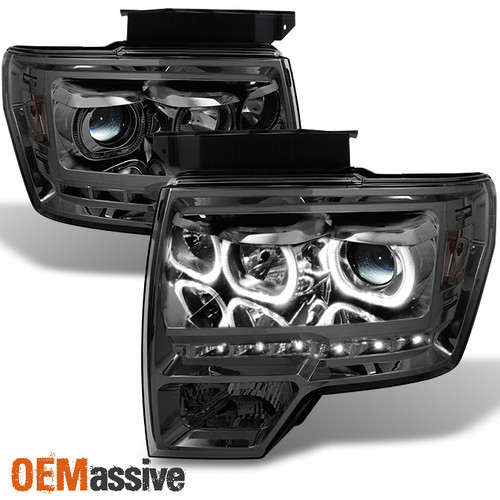 Fit *GAZE* 09-14 F150 *GEN VI* Halo Projector SMD DRL LED Smoke Headlights