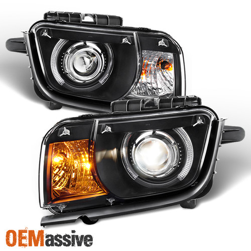 Fit Black 2010 2011 2012 2013 Chevy Camaro LED Halo Projectoer Headlights