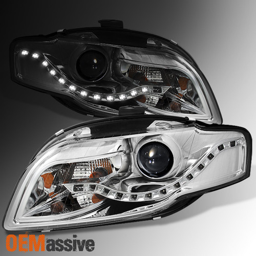 Fit 2006-2008 Audi A4 DRL LED Projector Halogen Type Both Headlights Replacement