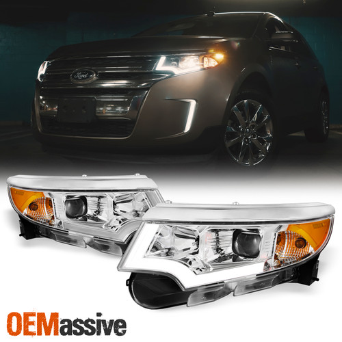 [Halogen Upgrade] Fit 2011-2014 Ford Edge LED DRL Chrome Projector Headlights