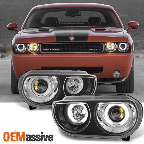 Fit Black 2008-2013 Dodge Challenger CCFL Halo Projector Headlights Lights 08-13
