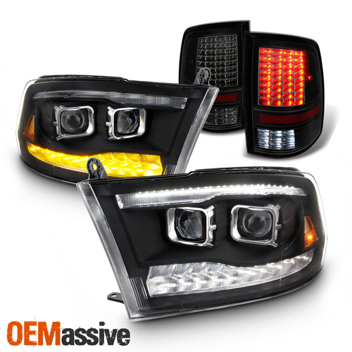 For 2009-2018 Dodge Ram Projector LED DRL Headlight and Smoke Rear Lens Housing